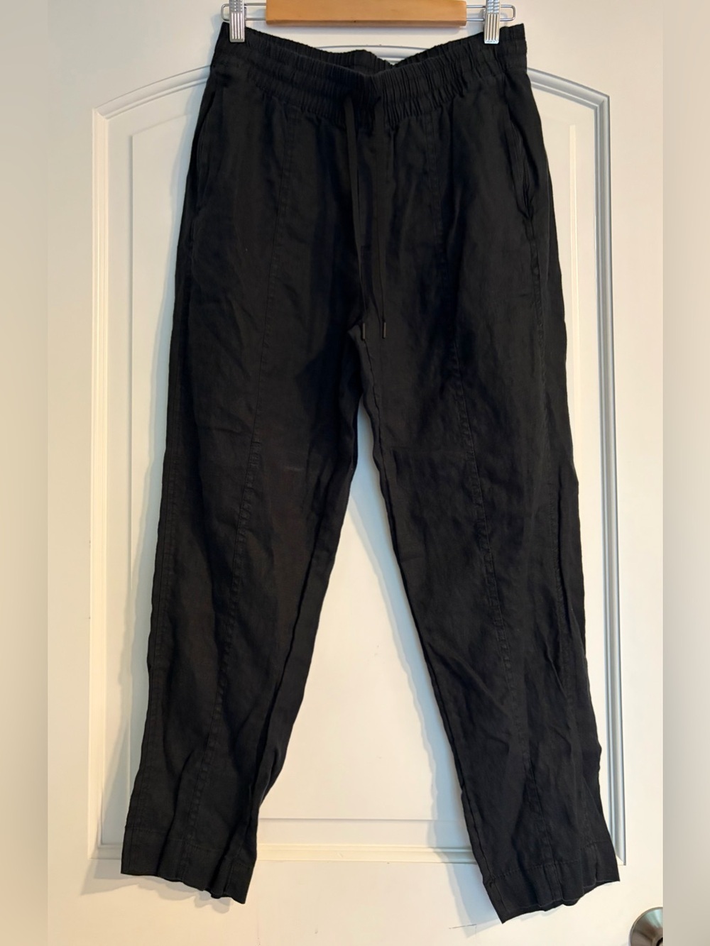 Athleta Women’s Black Linen Casual Drawstring Pants Zip Pocket Size S